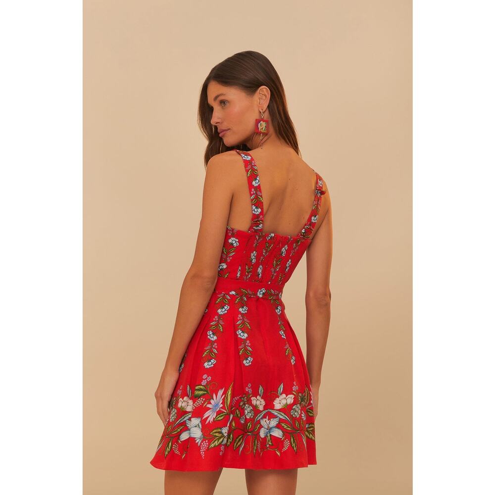 FARM RIO Sweet Bloom Bouquet Red Sleeveless Mini Dress NWT L Retail $210 - Picture 2 of 5
